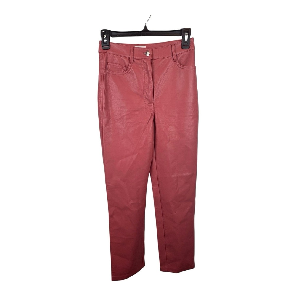 Wilfred Aritzia Red Pink  Faux Leather Pant The Melina Straight  Size 0 Flaw‎